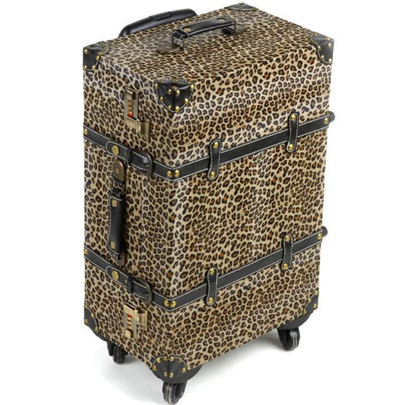 Travel Bag ID Card Holders in Clear Vinyl with Lanyards14,20,24 Inch Women Vintage Rolling Luggage Sets Pu Travel Suitcases,Leopard Print Spinner Travel Bag ID Card Holders in Clear Vinyl with Lanyards14,20,24 Inch Women Vintage Rolling Luggage Sets Pu Travel Suitcases,Leopard Print Spinner
