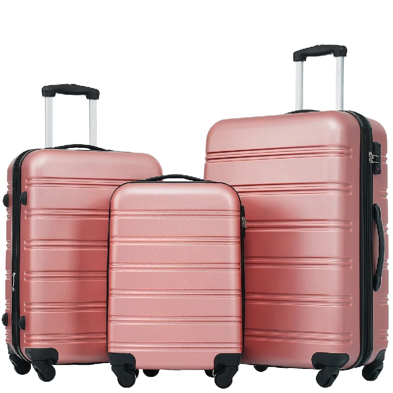 Foldable Travel Laundry Bags in Floral Print for Keeping Clothes Organized3-Piece Luggage Set Hardside Spinner Suitcase w/ TSA Lock 20" 24' 28" Available - Rose Gold