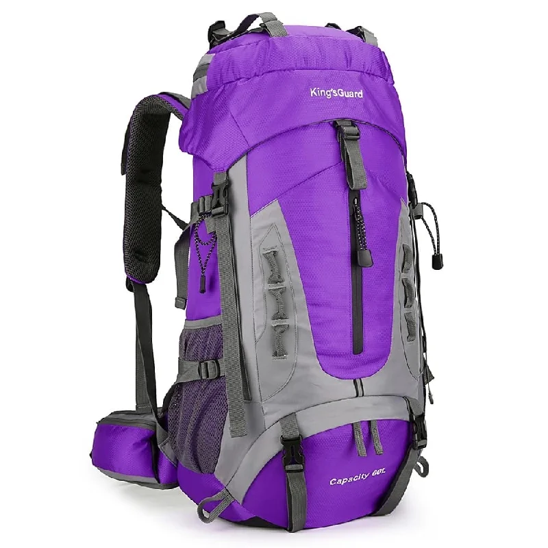 Travel - Size Toiletry Bottles with Leak - Proof Caps in Clear60L Hiking Backpack Men Women Camping Backpack Waterproof Backpacking Mountaineering Climbing Daypack with Rain Cover (Purple)