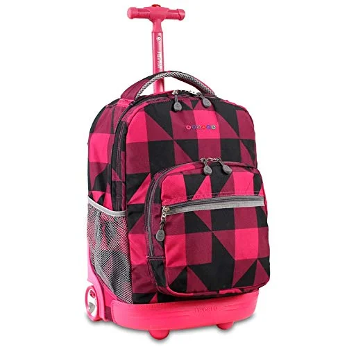 Expandable Travel Toiletry Bags in Clear Plastic for Easy Airport ScreeningJ World New York Sunrise 18-inch Rolling Backpack - Block Pink Black Plaid Polyester Adjustable Strap Lined Water Resistant