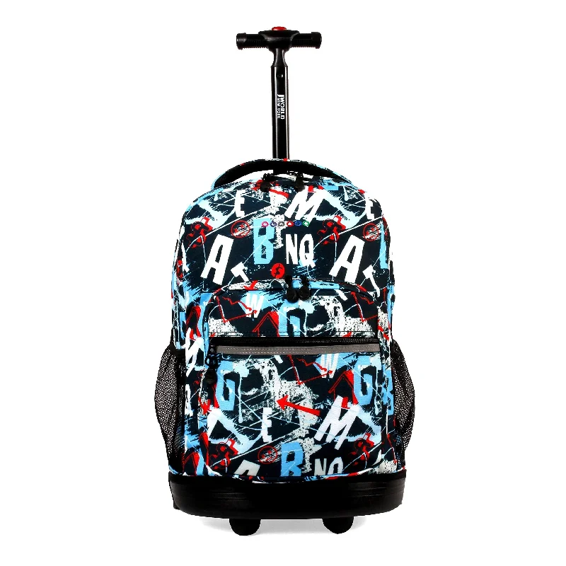Travel Bag ID Card Holders in Clear Vinyl with LanyardsJ World New York Sunrise 18-inch Rolling Backpack - Graffiti Black Designer Print Polyester