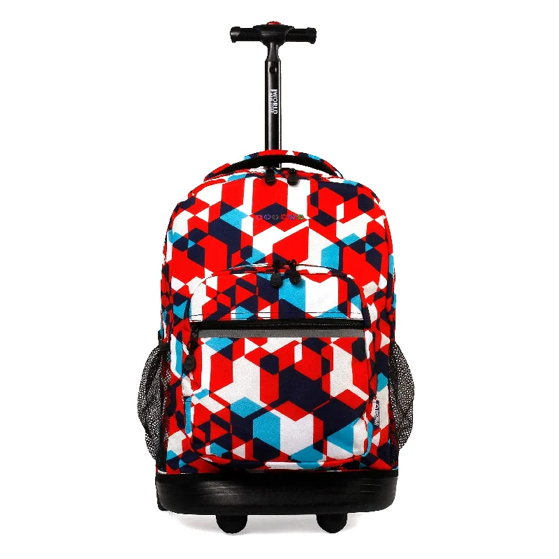Women's Travel Makeup Bags with Mirror in Pink and BlackJ World New York Sunrise 18-inch Rolling Backpack - Red Cubes Designer Print Polyester