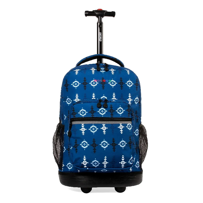 Adjustable Luggage Straps in Pink with Reflective Stripes for Night TravelJ World New York Sunrise 18-inch Rolling Backpack - Totem Blue Designer Print Polyester Adjustable Strap Lined Water Resistant