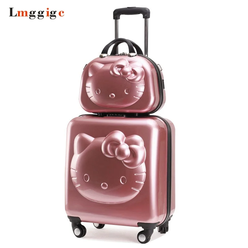 Women's Travel Makeup Bags with Mirror in Pink and BlackKids Hello Kitty Suitcase Bag Set,Women Luggage,Gift For Children ,Cartoon Rolling Travel Women's Travel Makeup Bags with Mirror in Pink and BlackKids Hello Kitty Suitcase Bag Set,Women Luggage,Gift For Children ,Cartoon Rolling Travel