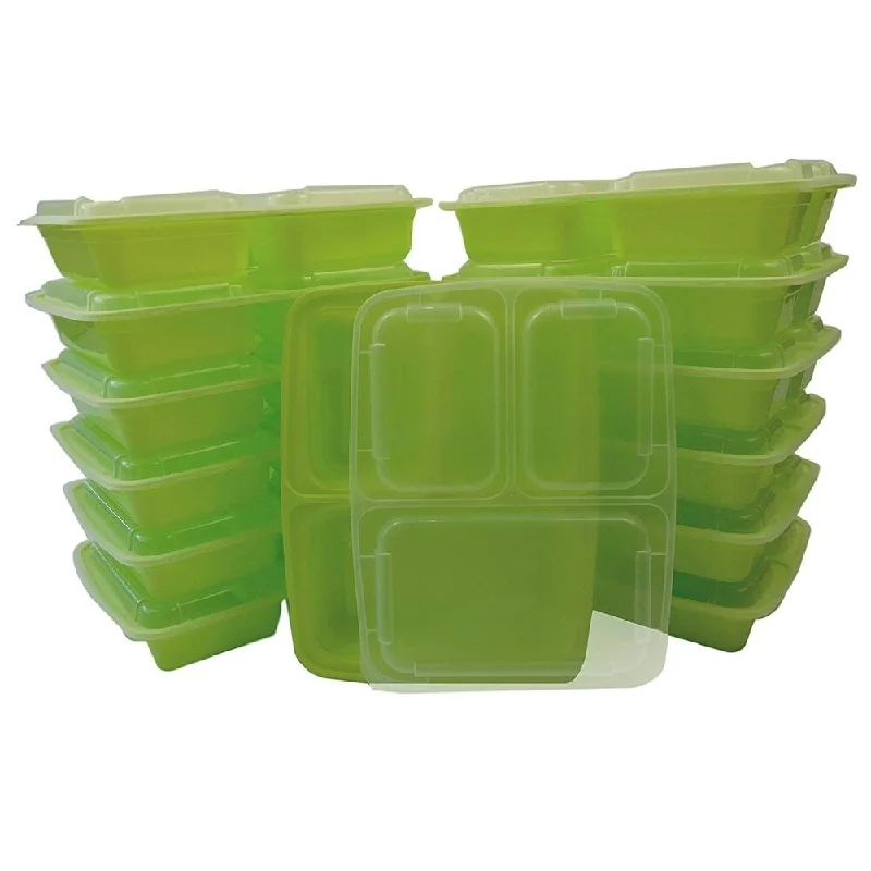 Table To Go 150-Pack Bento Lunch Boxes with Lids (3 Compartment/ 36 oz) | Reusable Dish Set(Green)