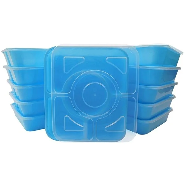 Table To Go 50-Pack Bento Lunch Boxes with Lids (4 Compartment/ 36 oz) , Freezer Safe Meal Prep Containers , (Blue) - Blue