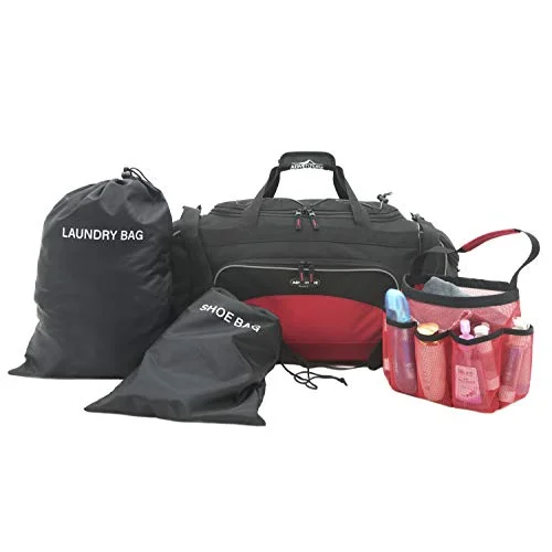Compression Packing Cubes in Black and White for Saving Luggage SpaceTravelers Club 4 Piece Gym Duffel and Accessory Set, Red Compression Packing Cubes in Black and White for Saving Luggage SpaceTravelers Club 4 Piece Gym Duffel and Accessory Set, Red