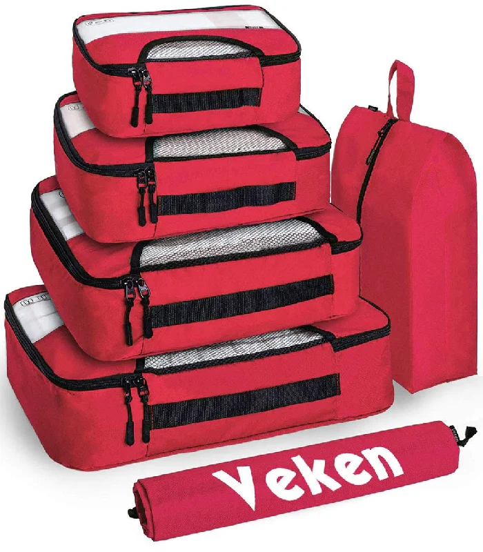 Travel Bag ID Card Holders in Clear Vinyl with LanyardsVeken 6 Set Packing Cubes, Travel Luggage Organizers with Laundry Bag and Shoe Bag(Red) Travel Bag ID Card Holders in Clear Vinyl with LanyardsVeken 6 Set Packing Cubes, Travel Luggage Organizers with Laundry Bag and Shoe Bag(Red)