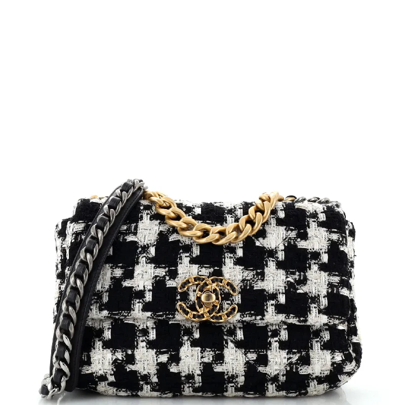 Canvas and Leather Combo Shoulder Bag in Tan for a Rustic Look19 Flap Bag Quilted Houndstooth Tweed and Ribbon Medium