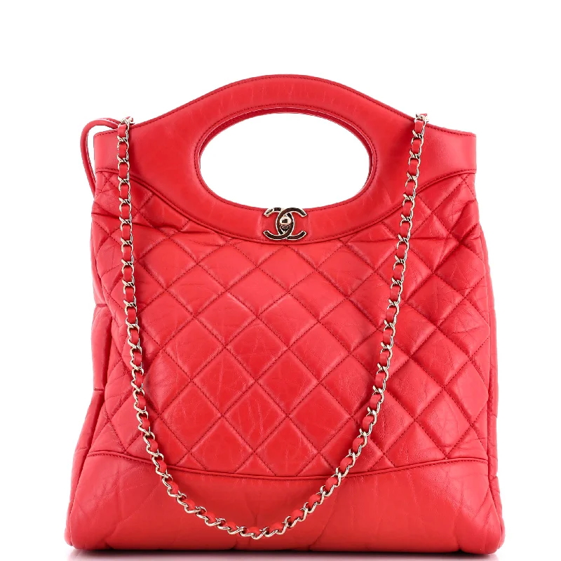 Women's Shoulder Bag with Faux Fur Strap in White for Winter Style31 Shopping Bag Quilted Calfskin Tall