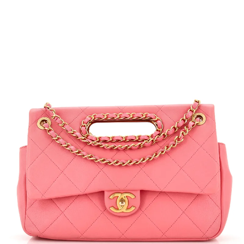 Women's Shoulder Bag with Faux Fur Strap in White for Winter StyleA Real Catch Flap Bag Quilted Lambskin Large