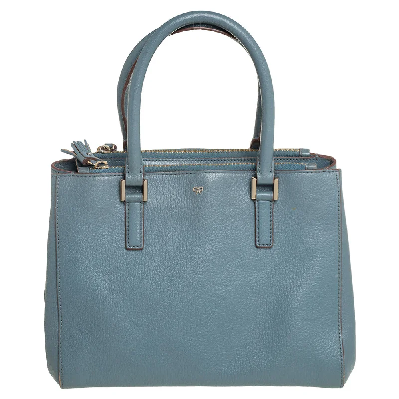 Women's Tote Bag with Inner Compartments in Gray for Organizing Everyday EssentialsAnya Hindmarch Stone Leather Double Zip Tote Women's Tote Bag with Inner Compartments in Gray for Organizing Everyday EssentialsAnya Hindmarch Stone Leather Double Zip Tote
