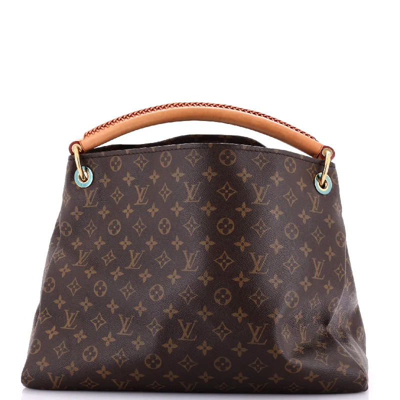 Women's Large Leather Shoulder Bag in Brown with Multiple Compartments for WorkArtsy Handbag Monogram Canvas GM