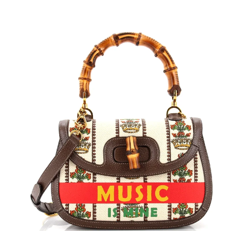 Women's Shoulder Bag with Floral Embroidery in Purple for Spring WalksBamboo 1947 Top Handle Bag Limited Edition 100 Centennial Printed Canvas Medium Women's Shoulder Bag with Floral Embroidery in Purple for Spring WalksBamboo 1947 Top Handle Bag Limited Edition 100 Centennial Printed Canvas Medium