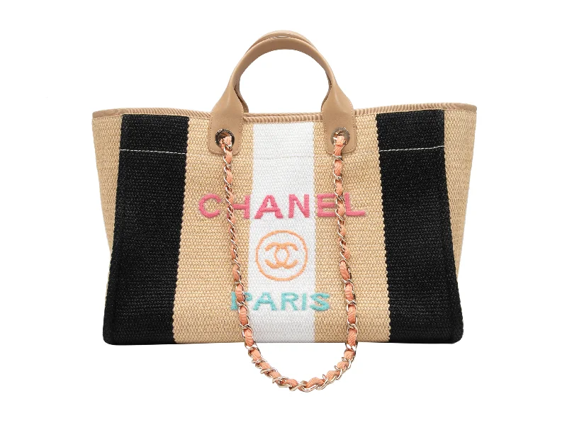 Women's Tote Bag with Inner Compartments in Gray for Organizing Everyday EssentialsBeige & Multicolor Chanel Striped Logo Tote Bag Women's Tote Bag with Inner Compartments in Gray for Organizing Everyday EssentialsBeige & Multicolor Chanel Striped Logo Tote Bag