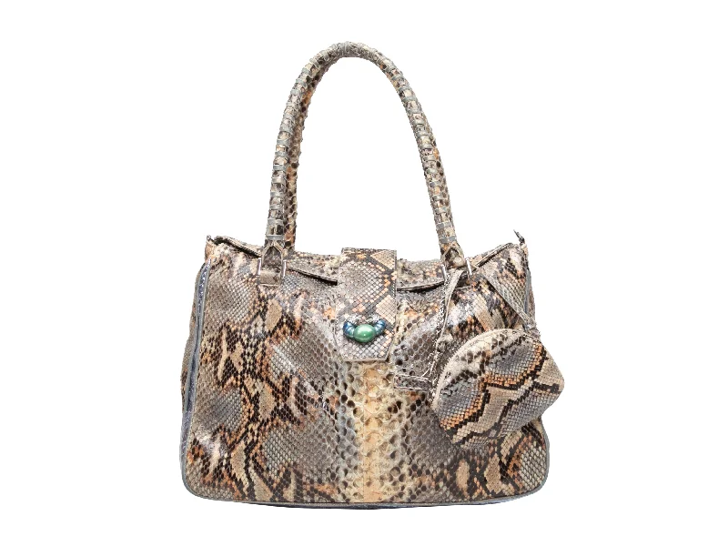 Geometric - Printed Tote Bag in Multicolor for a Contemporary and Trendy OutfitBeige & Multicolor Shiro Snakeskin Tote Bag Geometric - Printed Tote Bag in Multicolor for a Contemporary and Trendy OutfitBeige & Multicolor Shiro Snakeskin Tote Bag