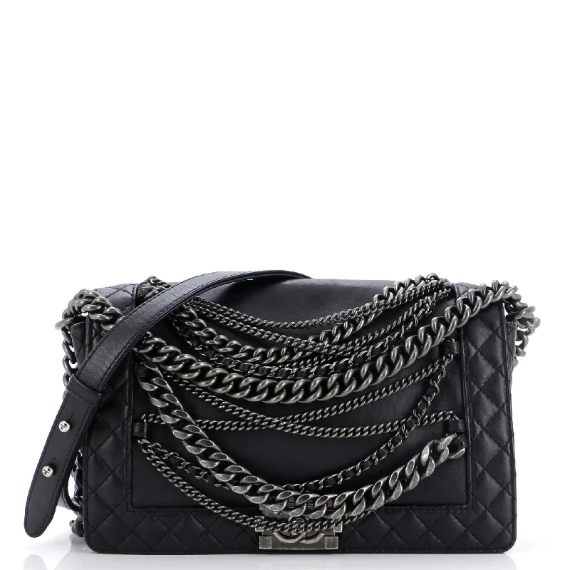 Women's Shoulder Bag with Fringe Details in Brown for a Bohemian StyleBoy Flap Bag Enchained Lambskin New Medium Women's Shoulder Bag with Fringe Details in Brown for a Bohemian StyleBoy Flap Bag Enchained Lambskin New Medium