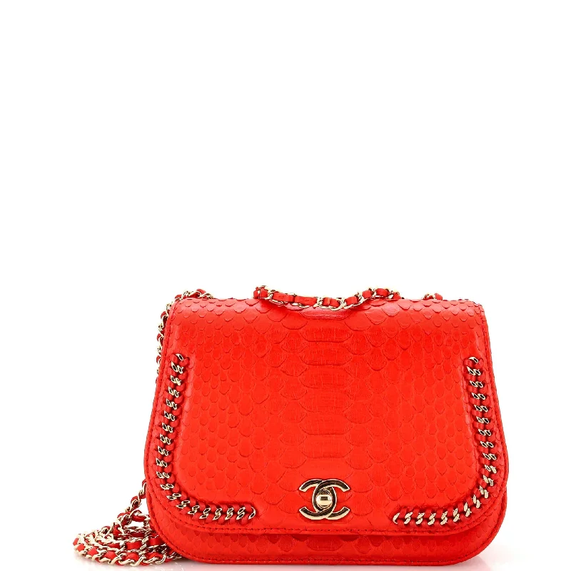 Metallic Shoulder Bag in Gold for Special OccasionsBraided Chic Flap Bag Python Small