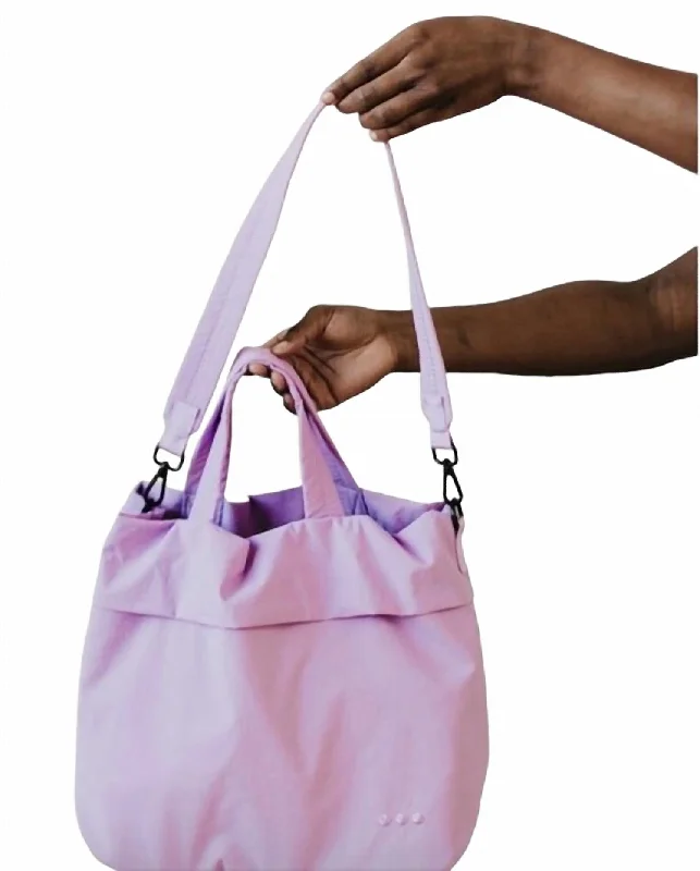 Small Vegan Leather Tote Bag in Blush Pink with Gold - Tone Hardware for a Feminine and Stylish AccessoryCarrie Catch All Shoulder Tote Bag In Lilac