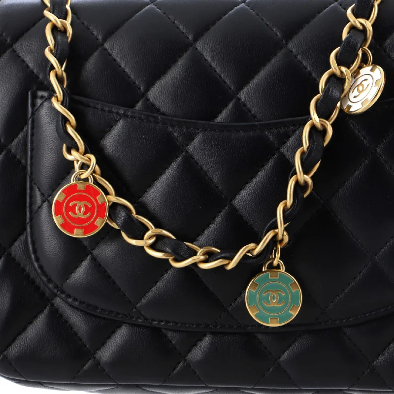Leather Shoulder Bag with Magnetic Closure in Black for Quick AccessCasino Royale Charms Square Flap Bag Quilted Lambskin with Enamel Small Leather Shoulder Bag with Magnetic Closure in Black for Quick AccessCasino Royale Charms Square Flap Bag Quilted Lambskin with Enamel Small