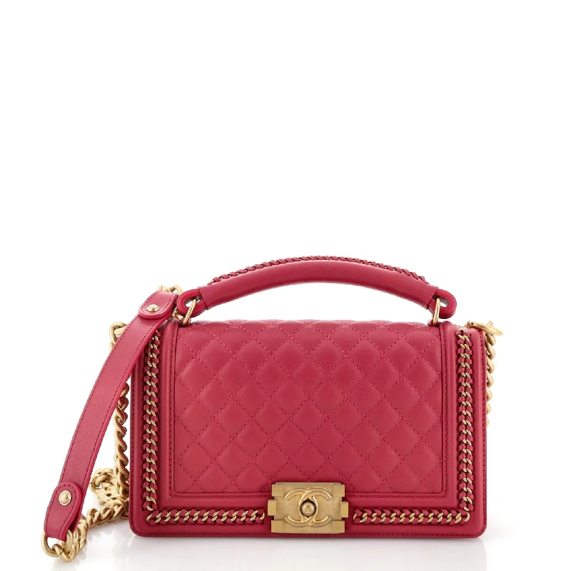 Shoulder Bag with Geometric Pattern in Multicolor for a Contemporary StyleChain Handle Boy Flap Bag Quilted Calfskin Old Medium Shoulder Bag with Geometric Pattern in Multicolor for a Contemporary StyleChain Handle Boy Flap Bag Quilted Calfskin Old Medium