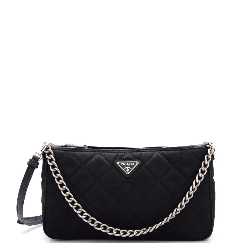 Women's Shoulder Bag with Floral Embroidery in Purple for Spring WalksChain Zip Shoulder Bag Quilted Tessuto Small Women's Shoulder Bag with Floral Embroidery in Purple for Spring WalksChain Zip Shoulder Bag Quilted Tessuto Small