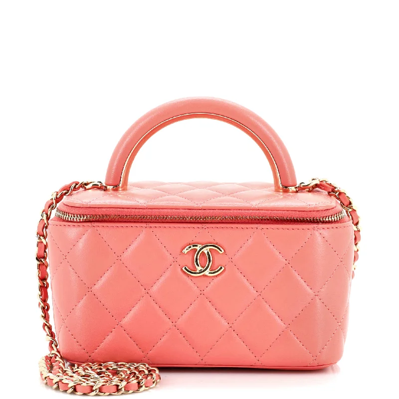 Quilted Shoulder Bag in Cream for a Classic and Elegant LookCharming Handle Vanity Case with Chain Quilted Lambskin Small Quilted Shoulder Bag in Cream for a Classic and Elegant LookCharming Handle Vanity Case with Chain Quilted Lambskin Small