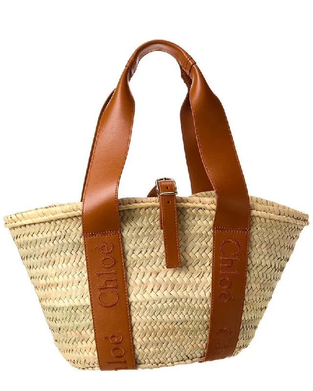 Embroidered Tote Bag in Beige with Floral Motifs for a Boho - Chic VibeChloé Sense Medium Raffia & Leather Basket Tote Embroidered Tote Bag in Beige with Floral Motifs for a Boho - Chic VibeChloé Sense Medium Raffia & Leather Basket Tote