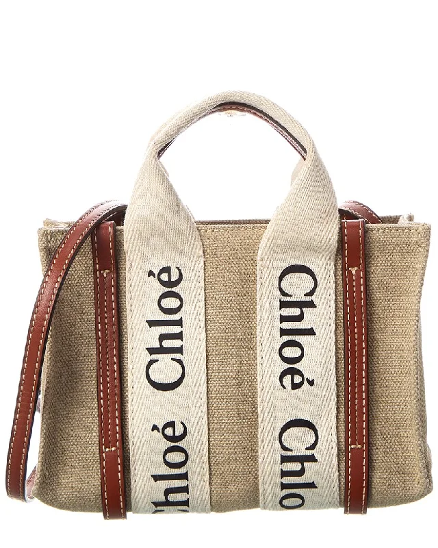 Women's Tote Bag with Zipper Closure in Red for Secure StorageSmall Vegan Leather Tote Bag in Blush Pink with Gold - Tone Hardware for a Feminine and Stylish AccessoryChloe Woody Mini Canvas & Leather Tote