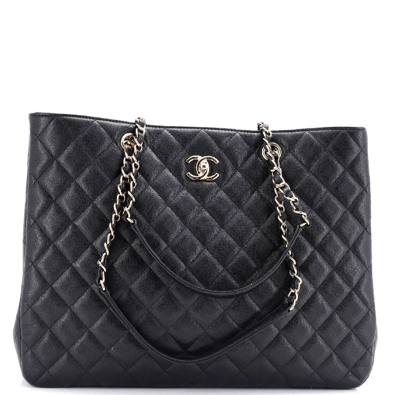 Women's Tote Bag with Inner Compartments in Gray for Organizing Everyday EssentialsClassic CC Shopping Tote Quilted Caviar Large