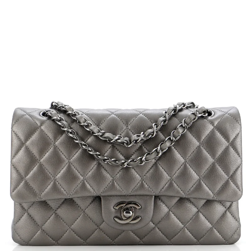 Women's Shoulder Bag with Faux Fur Strap in White for Winter StyleClassic Double Flap Bag Quilted Metallic Calfskin Medium Women's Shoulder Bag with Faux Fur Strap in White for Winter StyleClassic Double Flap Bag Quilted Metallic Calfskin Medium
