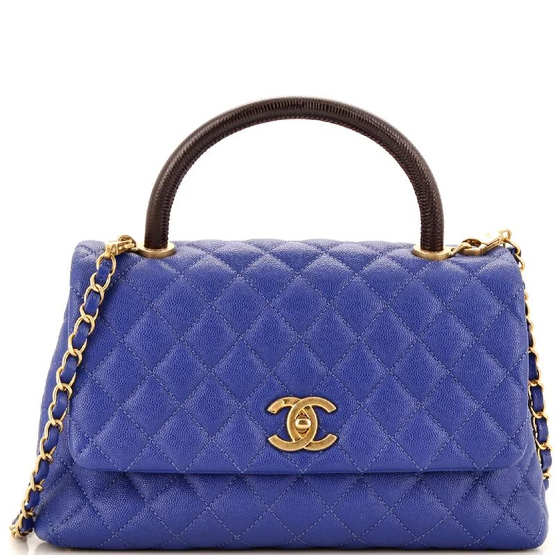 Shoulder Bag with Chain Strap in Silver for a Trendy AppearanceCoco Top Handle Bag Quilted Caviar with Lizard Small Shoulder Bag with Chain Strap in Silver for a Trendy AppearanceCoco Top Handle Bag Quilted Caviar with Lizard Small