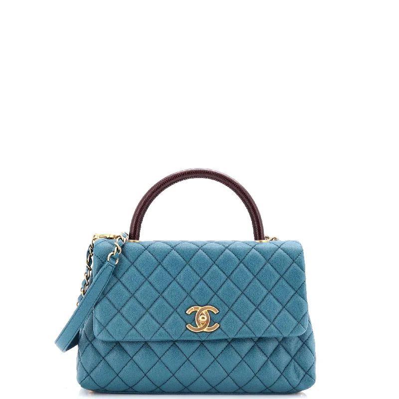 Shoulder Bag with Geometric Pattern in Multicolor for a Contemporary StyleCoco Top Handle Bag Quilted Caviar with Lizard Small Shoulder Bag with Geometric Pattern in Multicolor for a Contemporary StyleCoco Top Handle Bag Quilted Caviar with Lizard Small