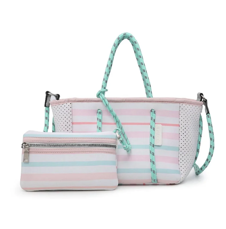 Women's Tote Bag with Inner Compartments in Gray for Organizing Everyday EssentialsSmall Vegan Leather Tote Bag in Blush Pink with Gold - Tone Hardware for a Feminine and Stylish AccessoryCoralia Mini Neoprene Bag In Multi Stripe Women's Tote Bag with Inner Compartments in Gray for Organizing Everyday EssentialsSmall Vegan Leather Tote Bag in Blush Pink with Gold - Tone Hardware for a Feminine and Stylish AccessoryCoralia Mini Neoprene Bag In Multi Stripe