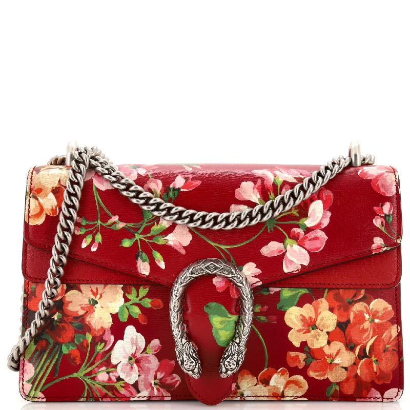 Women's Shoulder Bag with Faux Fur Strap in White for Winter StyleDionysus Bag Blooms Print Leather Small