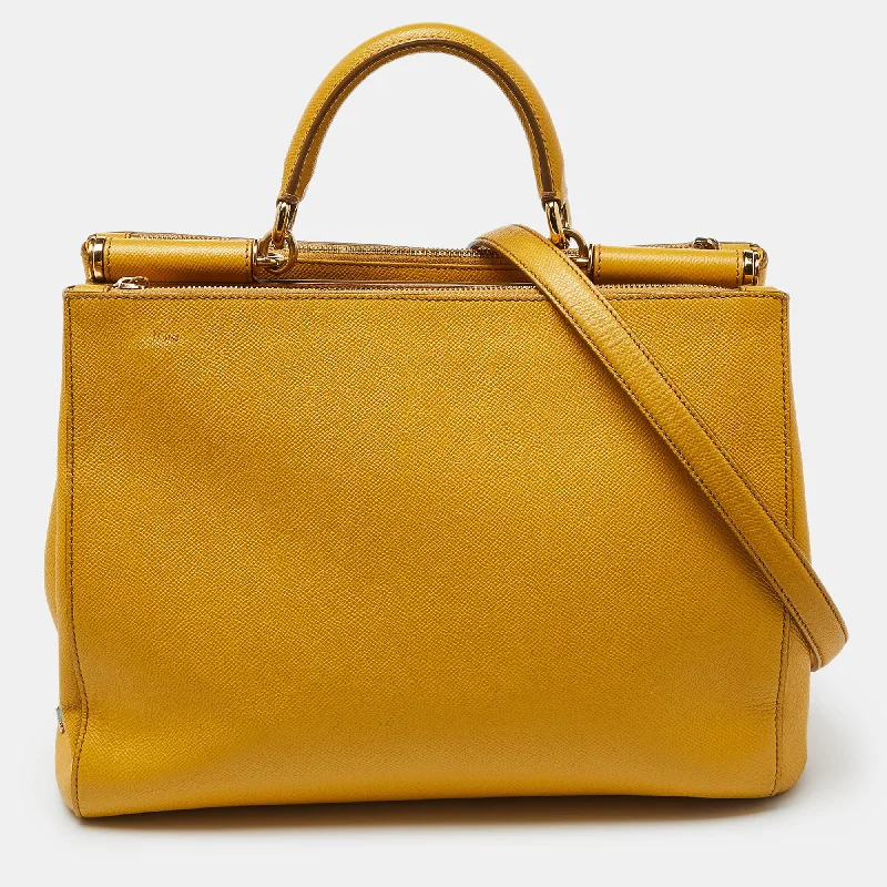 Patchwork Tote Bag in Denim with Vintage - Inspired Designs for a Retro AppealDolce & Gabbana Yellow Leather Large Sicily Tote Patchwork Tote Bag in Denim with Vintage - Inspired Designs for a Retro AppealDolce & Gabbana Yellow Leather Large Sicily Tote