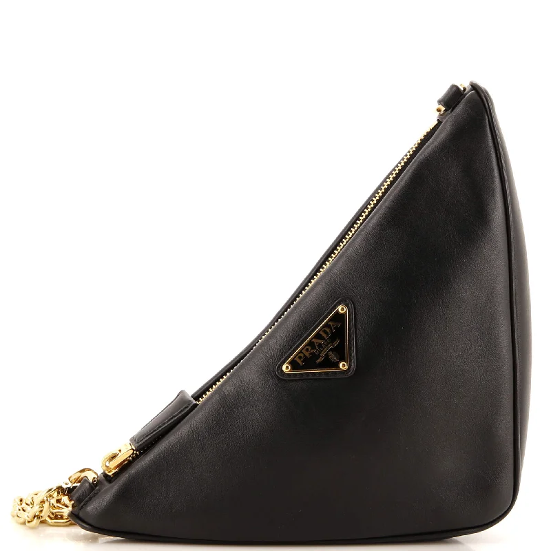 Leather Shoulder Bag with Magnetic Closure in Black for Quick AccessDouble Symbole Triangle Bag Leather and Jacquard Mini Leather Shoulder Bag with Magnetic Closure in Black for Quick AccessDouble Symbole Triangle Bag Leather and Jacquard Mini