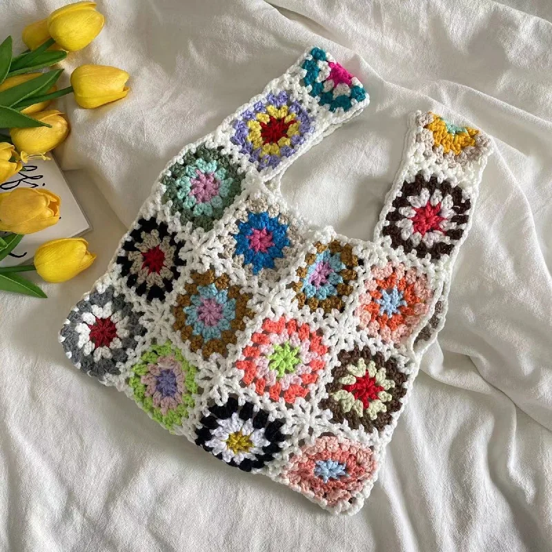 Embroidered Denim Shoulder Bag in Blue for a Vintage VibeLeather Shoulder Bag with Magnetic Closure in Black for Quick AccessElena Handbags Crochet Granny Square Patchwork Shoulder Bag