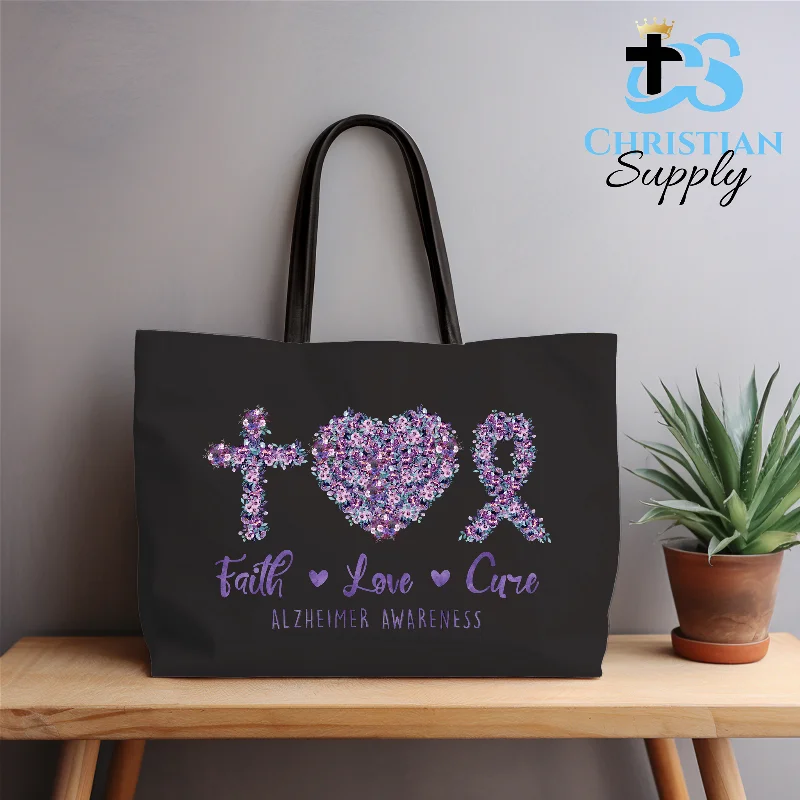 Monogrammed Tote Bag in Brown Leather with Personalized Initials for a Custom and Elegant TouchFaith Love Cure Alzheimer Awareness Tote Bag Monogrammed Tote Bag in Brown Leather with Personalized Initials for a Custom and Elegant TouchFaith Love Cure Alzheimer Awareness Tote Bag