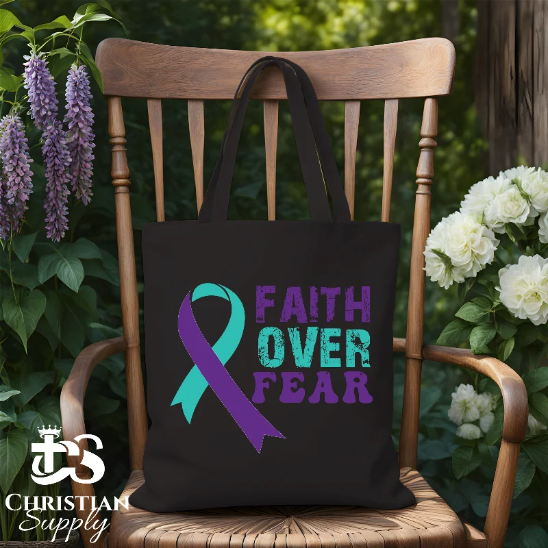 Embroidered Tote Bag in Beige with Floral Motifs for a Boho - Chic VibeFaith Over Fear Suicide Prevention Awareness Tote Bag Embroidered Tote Bag in Beige with Floral Motifs for a Boho - Chic VibeFaith Over Fear Suicide Prevention Awareness Tote Bag