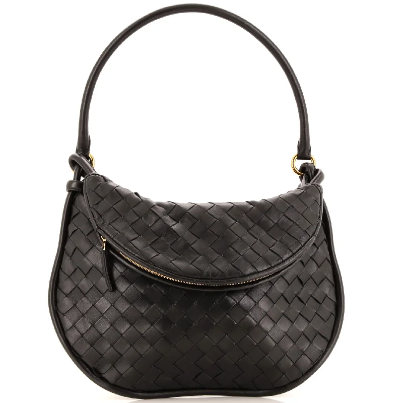 Women's Shoulder Bag with Faux Fur Strap in White for Winter StyleGemelli Shoulder Bag Intrecciato Leather Medium