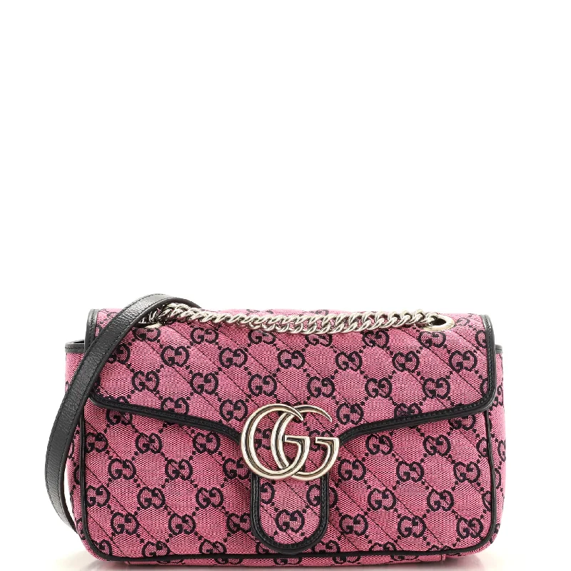 Shoulder Bag with Chain Strap in Silver for a Trendy AppearanceGG Marmont Flap Bag Diagonal Quilted GG Canvas Small Shoulder Bag with Chain Strap in Silver for a Trendy AppearanceGG Marmont Flap Bag Diagonal Quilted GG Canvas Small