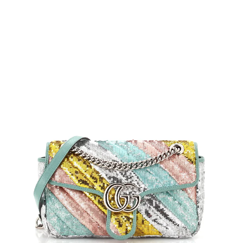 Women's Shoulder Bag with Floral Embroidery in Purple for Spring WalksGG Marmont Flap Bag Diagonal Quilted Sequins Small Women's Shoulder Bag with Floral Embroidery in Purple for Spring WalksGG Marmont Flap Bag Diagonal Quilted Sequins Small