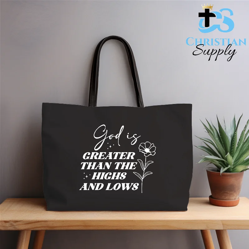 Medium - Sized Canvas Tote Bag in Navy Blue with Striped Pattern for a Nautical - Inspired LookGod is Greater than the Highs and Lows Tote Bag Medium - Sized Canvas Tote Bag in Navy Blue with Striped Pattern for a Nautical - Inspired LookGod is Greater than the Highs and Lows Tote Bag