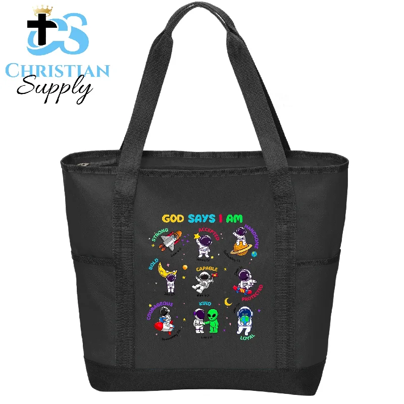 Linen Tote Bag in Natural Beige with Braided Details for a Rustic Summer EnsembleKids God Says I Am Astronaut Space Tote Bag