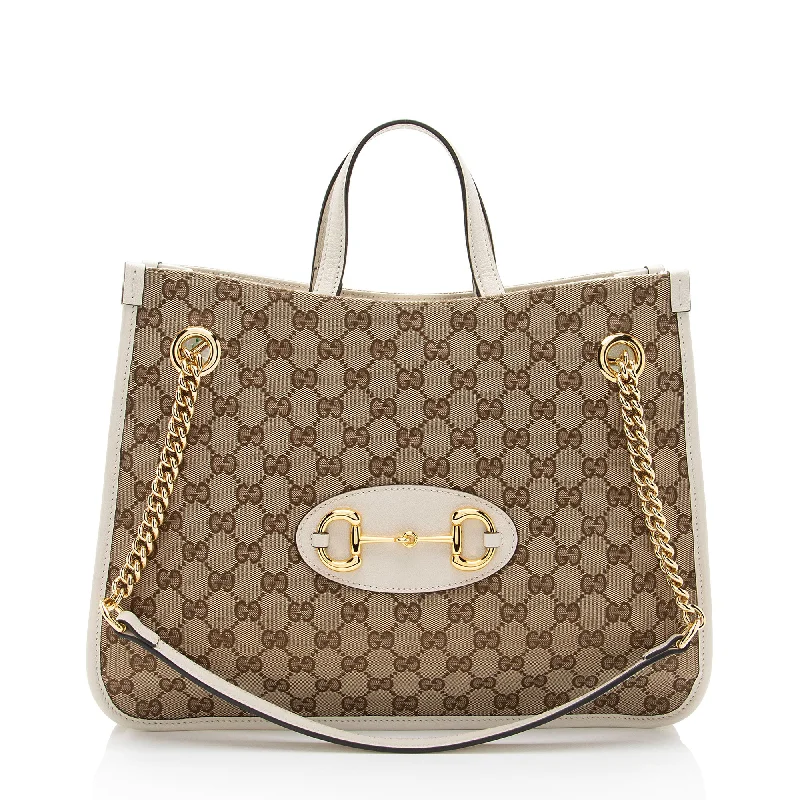 Embroidered Tote Bag in Beige with Floral Motifs for a Boho - Chic VibeGeometric - Printed Tote Bag in Multicolor for a Contemporary and Trendy OutfitGucci GG Canvas Horsebit 1955 Chain Medium Tote