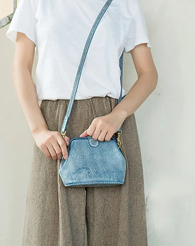 Metallic Shoulder Bag in Gold for Special OccasionsHandmade Womens Blue Leather Small doctor Purse shoulder doctor bags for women