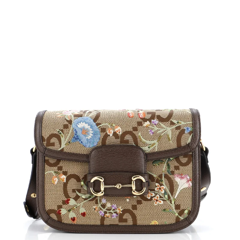 Horsebit 1955 Shoulder Bag Jumbo GG Flower Jacquard Small