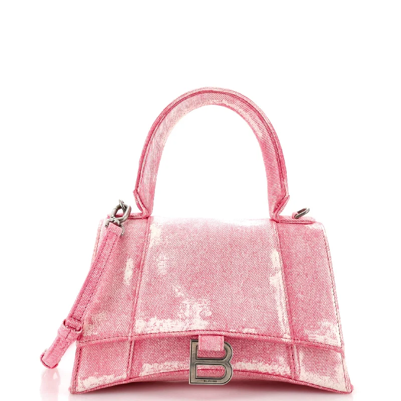 Women's Shoulder Bag with Adjustable Strap in Pink for ComfortHourglass Top Handle Bag Denim Printed Leather Small Women's Shoulder Bag with Adjustable Strap in Pink for ComfortHourglass Top Handle Bag Denim Printed Leather Small