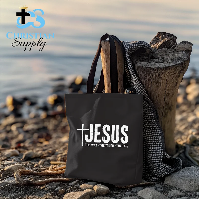 Women's Printed Tote Bag in Floral Patterns for a Spring - Themed Shopping TripJesus the Way Truth and Life Tote Bag Women's Printed Tote Bag in Floral Patterns for a Spring - Themed Shopping TripJesus the Way Truth and Life Tote Bag